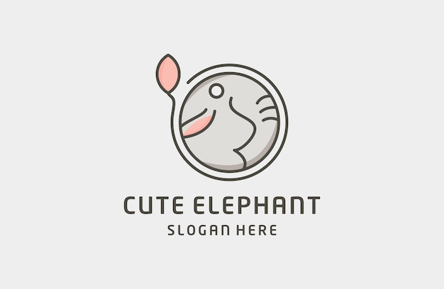 Cute elephant leaf circle logo vector template icon