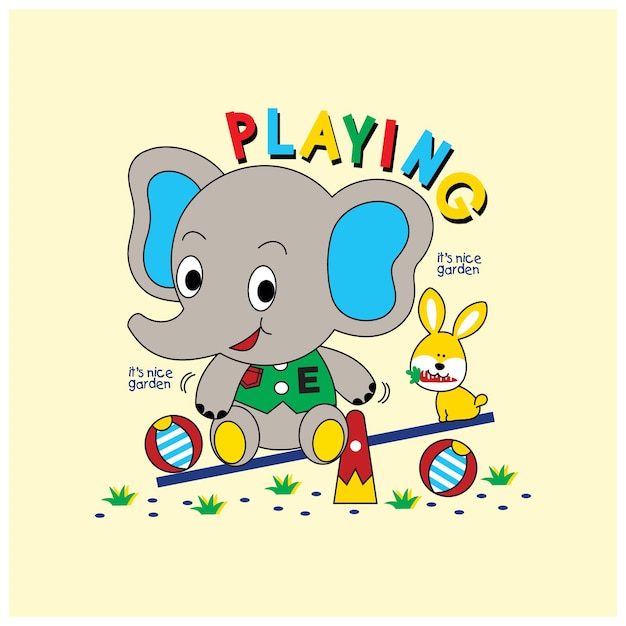 cute elephant and little friends cartoon vector illustration