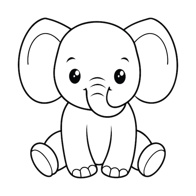 Vector cute elephant outline clipart design elephant vector illustration in black and white