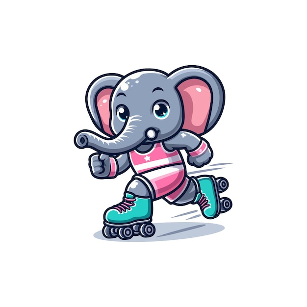 Cute elephant playing roller skate cartoon vector icon illustration animal sport icon isolated flat