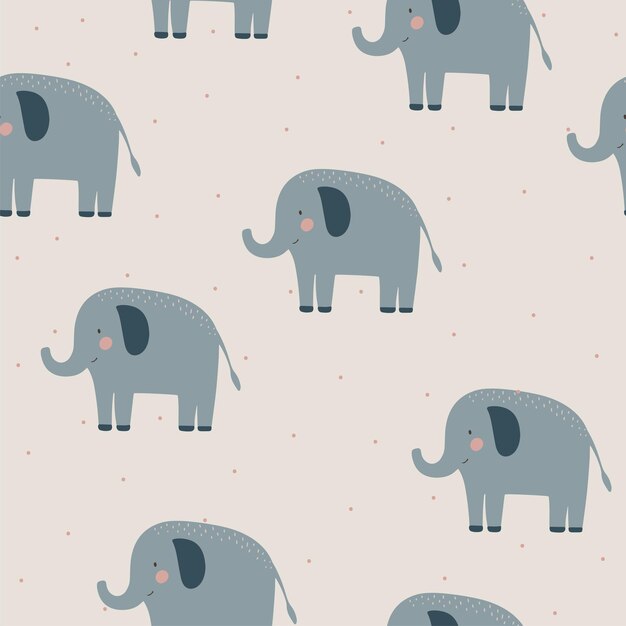 Vector cute elephant seamless pattern hand drawn cute kids background tender retro pallete