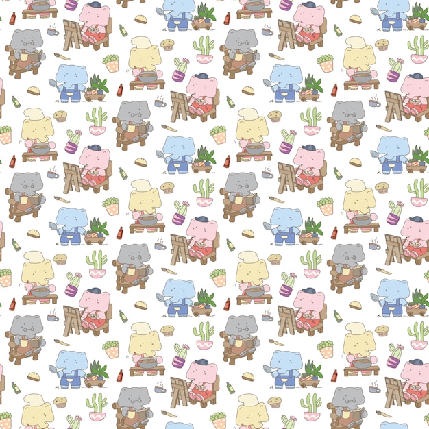 Cute elephant seamless pattern