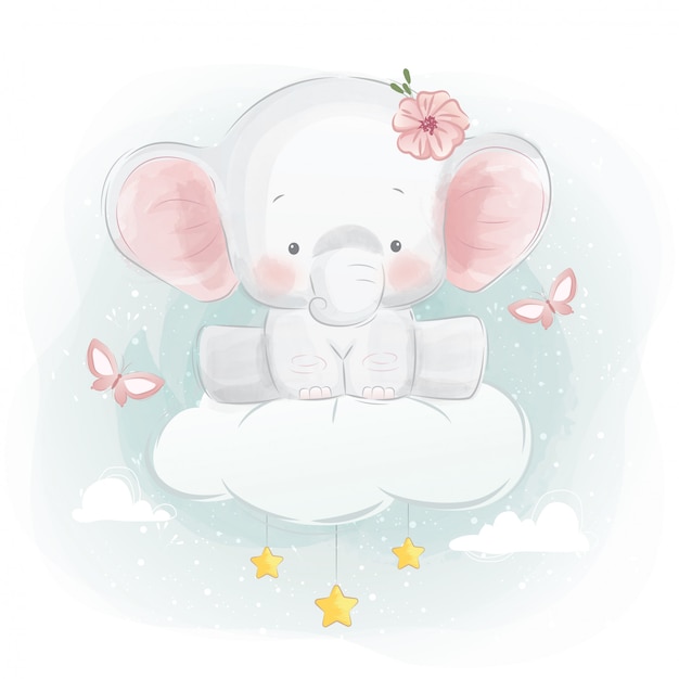 Cute Elephant Sitting on A Cloud