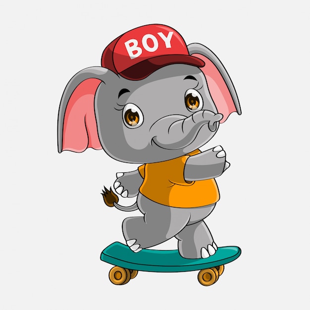 Cute elephant skateboard cartoon Hand drawn