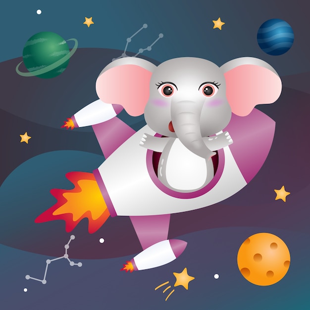 A Cute elephant in the space galaxy