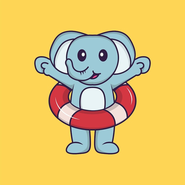 Cute elephant using a float. Animal cartoon concept isolated. Flat Cartoon Style