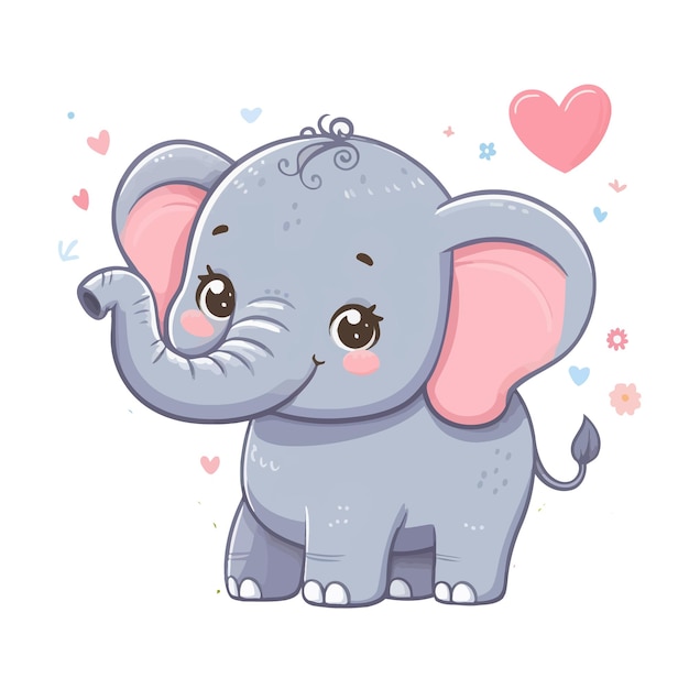 Vector cute elephant vector cartoon illustration on white background