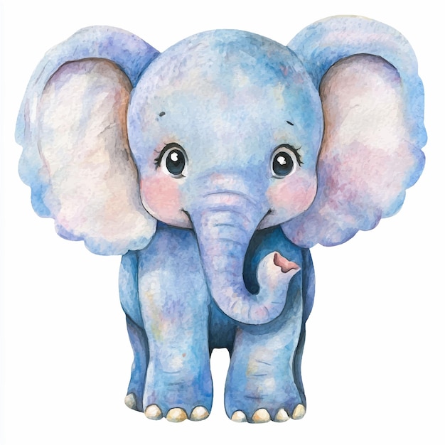 Vector cute elephant watercolor clipart illustration isolated