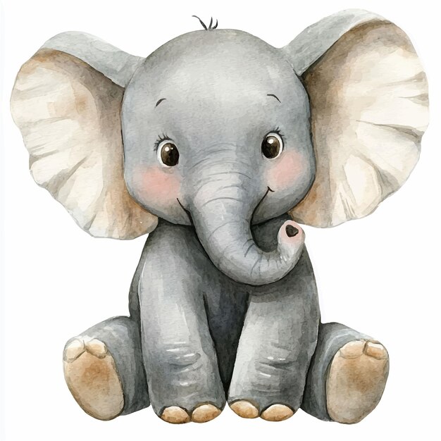 Vector cute elephant watercolor clipart illustration isolated