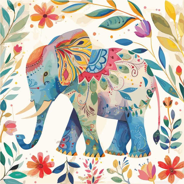 Vector cute elephant whimsical animal clipart watercolor