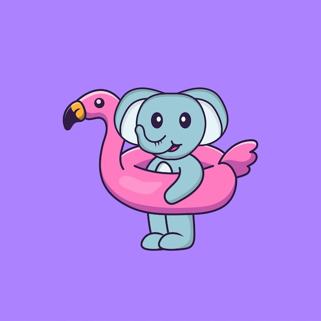 Cute elephant With flamingo buoy Animal cartoon concept isolated