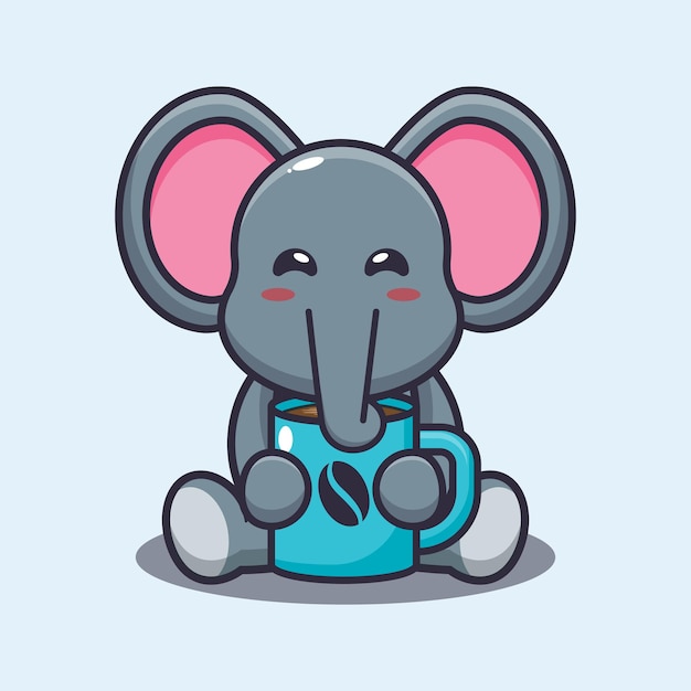 Cute elephant with hot coffee