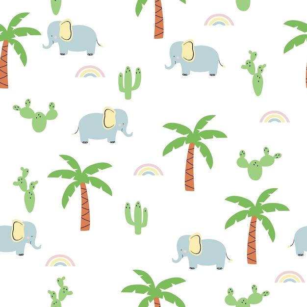 Cute elephants with palms Creative kids texture for fabric textile wallpaper apparel