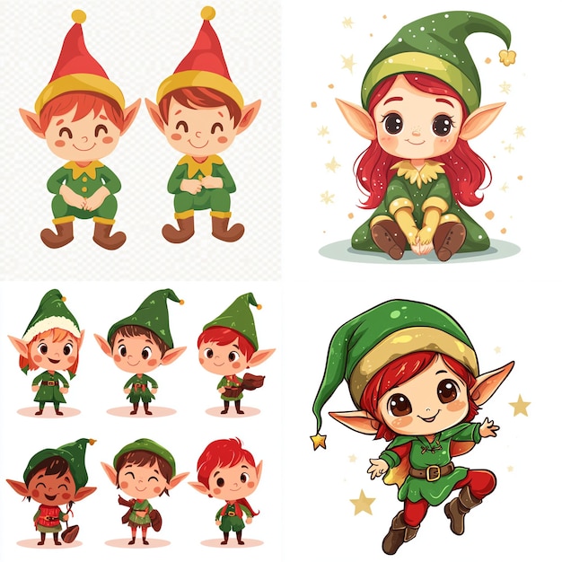 Vector cute elf set