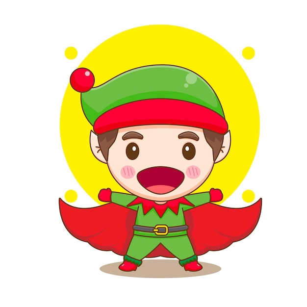 Cute elf with cloak chibi cartoon character