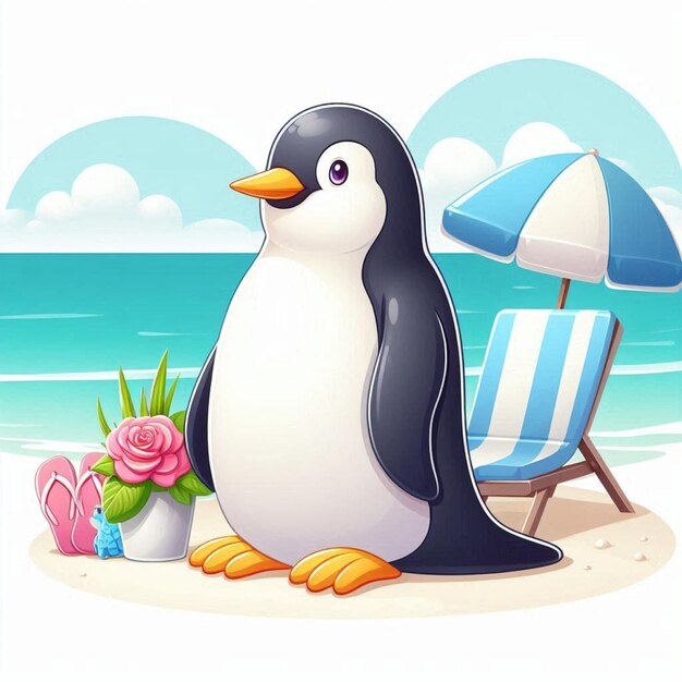 Vector cute emperor penguin vector cartoon illustration white background