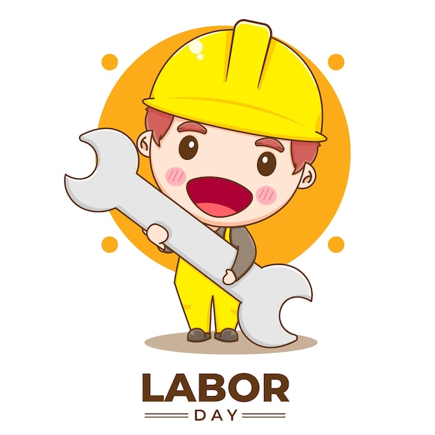 Cute engineer celebrating labor day cartoon illustration