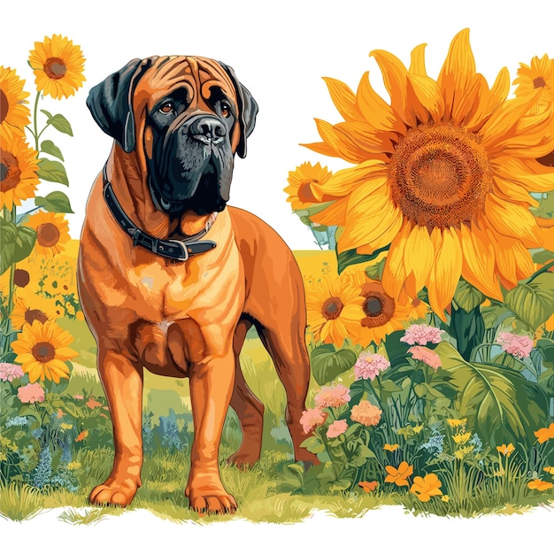 Cute English Mastiff dog cartoon Vector Style white background