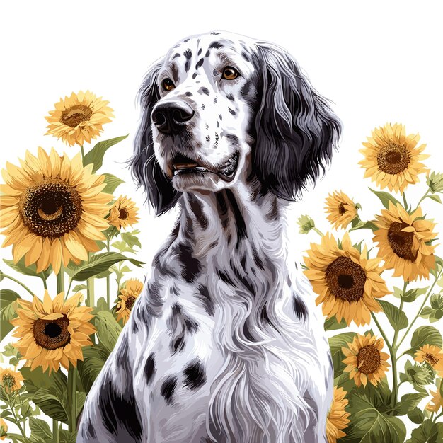 Cute English Setter Dog cartoon Vector Style white background