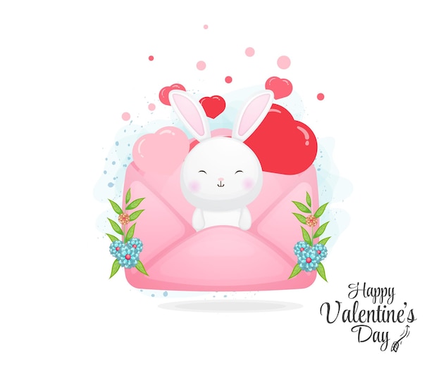 Cute envelope with bunny inside Cute valentine element cartoon character