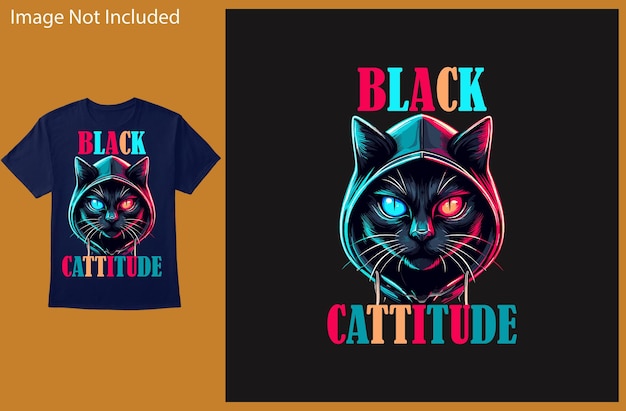 Cute evil cat blue and red eye wearing hoodie typography vector design for t shirt clipart poster