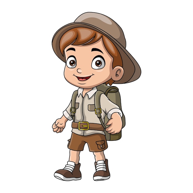 Vector cute explorer boy cartoon on white background