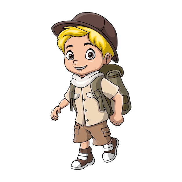 Cute explorer boy cartoon on white background