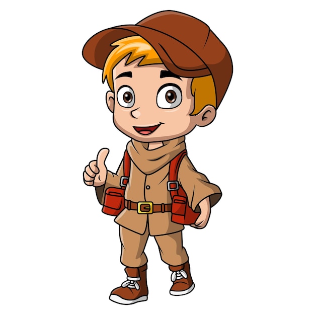 Cute explorer boy cartoon with backpack