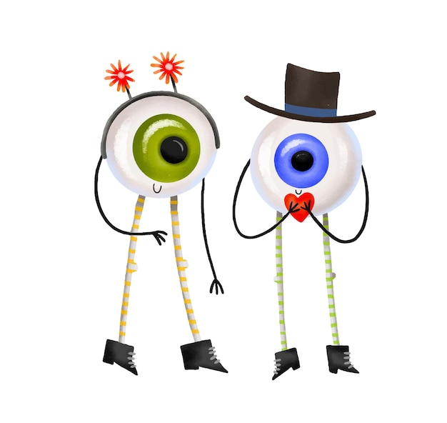 Cute eyeballs with arms and legs Set of cartoon characters for