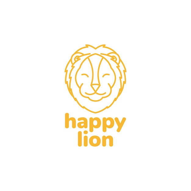 Cute face lion mane lines logo design