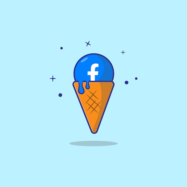 Cute Facebook Melting Cone Ice Cream Vector Illustration Flat Cartoon Style Design for T Shirt