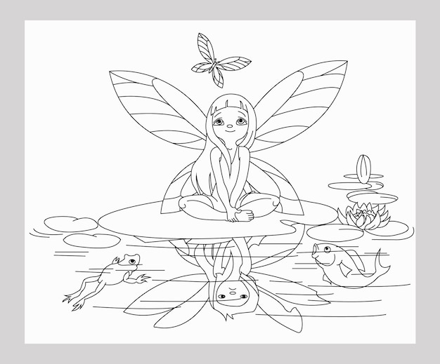 Cute fairy for children Line art Coloring book pages for children Kdp