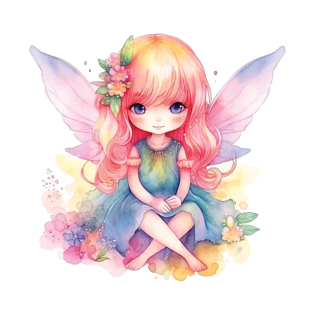 Cute fairy watercolor paint