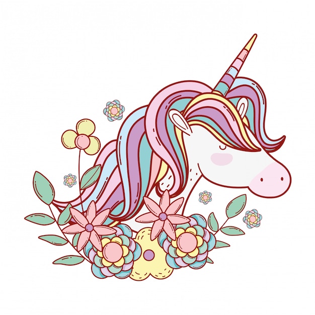 cute fairytale unicorn with floral decoration