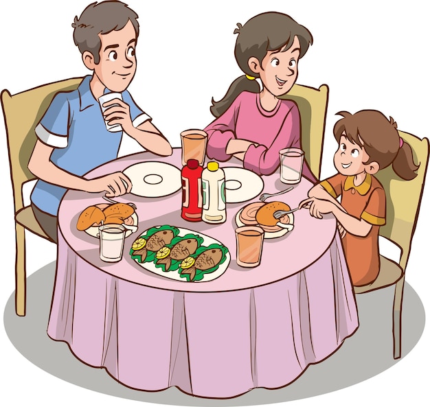 cute family eating cartoon vector illustration