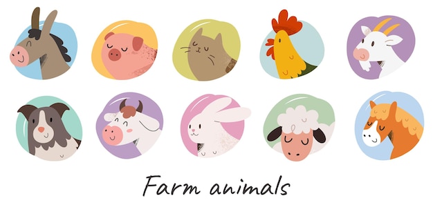 cute farm animals avatar illustrations