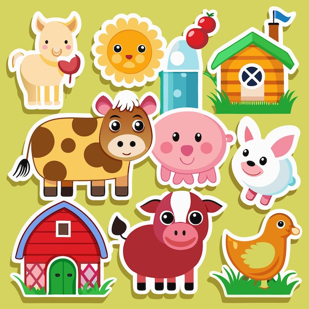 Cute Farm Animals Stickers Cow Pig Chicken and More