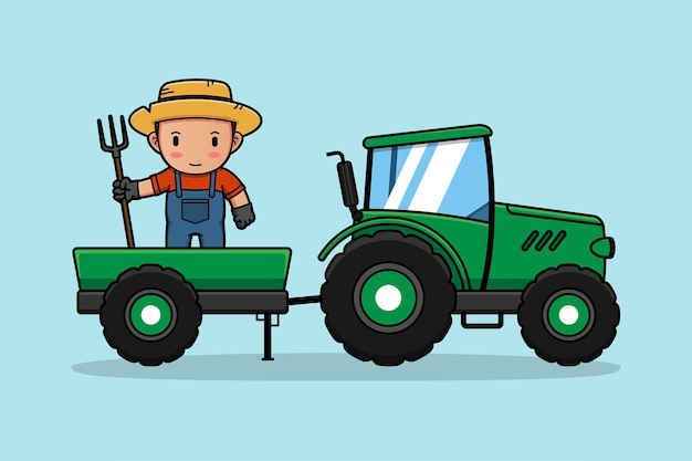 Cute farmer with green tractor