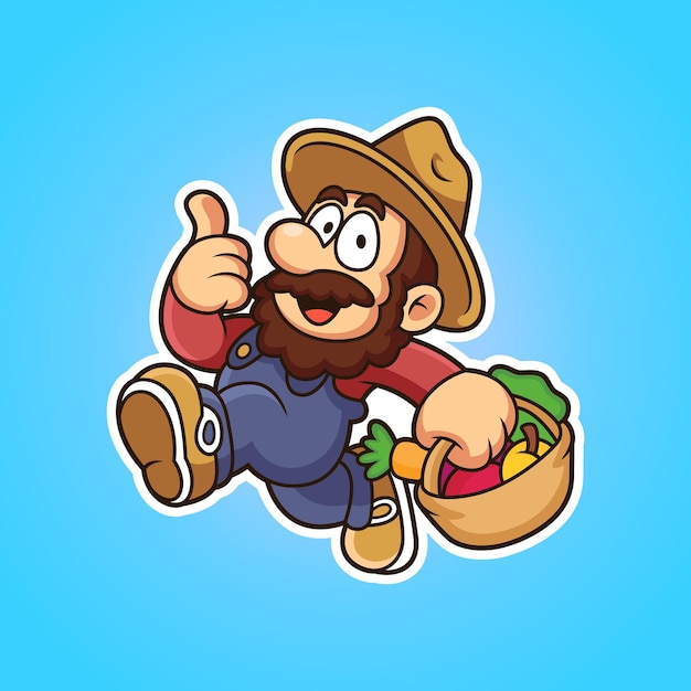 Cute farmer with vegetables cartoon