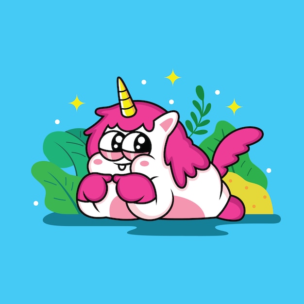 Cute fat unicorn cartoon with star