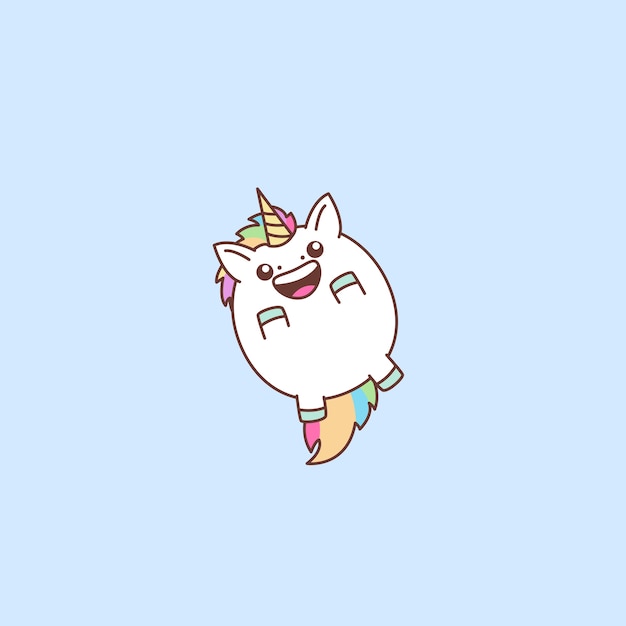 Cute fat unicorn flying, vector illustration