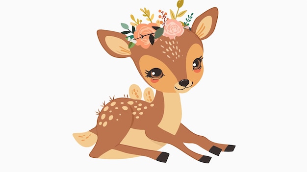 Vector cute fawn in flower crown vector illustration