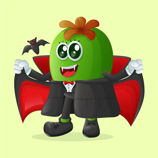 Cute Feijoa character dressed as a vampire Perfect for kids merchandise and sticker banner promotion or blog