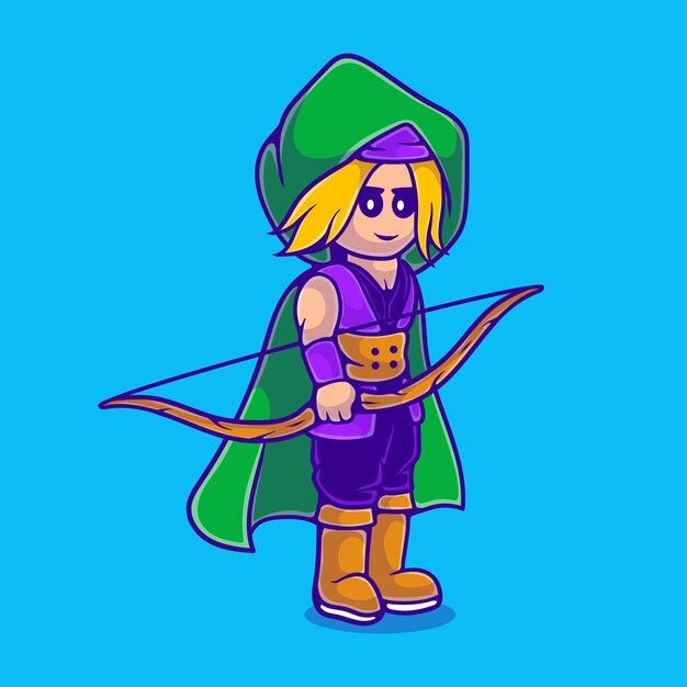 Cute female archer illustration suitable for mascot sticker and tshirt design