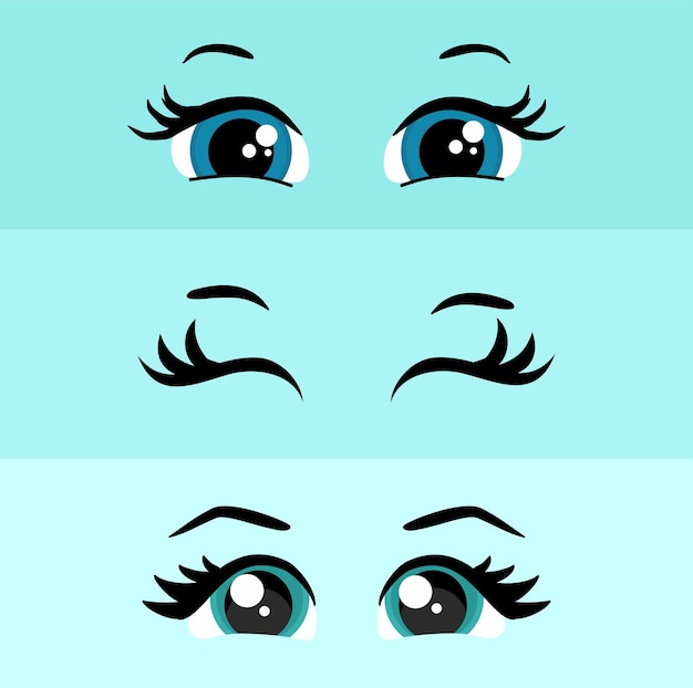 Cute female eyes drawing set