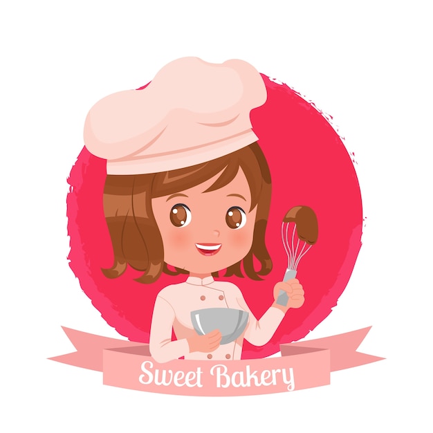 Vector cute female logo template for bakery shop.