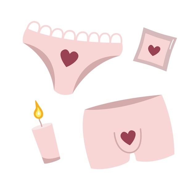 Cute female and male panties with hearts. Vector illustration for Valentine's Day.