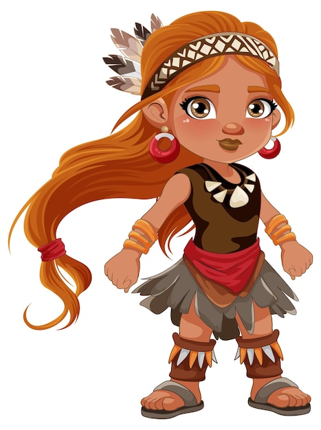 Vector cute female native american cartoon character