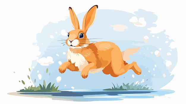 Cute Female Rabbit Jumping Cartoon Illustration