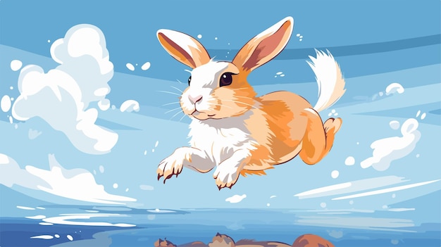 Cute Female Rabbit Jumping Cartoon Illustration